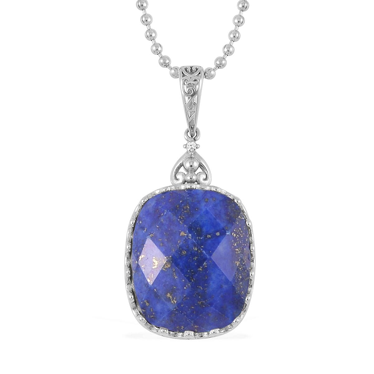 Lapis Lazuli Solitaire Ring (Size 6.0) and Pendant Necklace 20-22 Inches in Stainless Steel 30.00 ctw