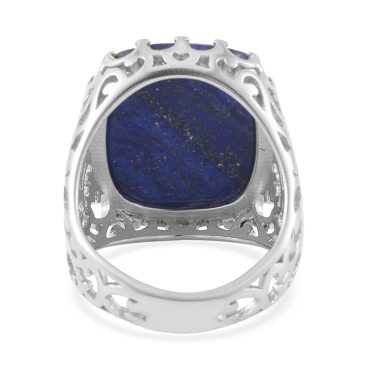 Lapis Lazuli Solitaire Ring (Size 10.0) and Pendant Necklace 20-22 Inches in Stainless Steel 30.00 ctw image number 4