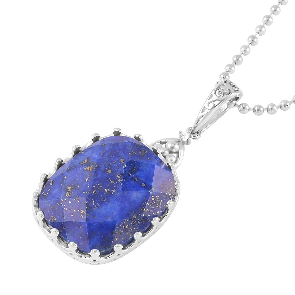Lapis Lazuli Solitaire Ring (Size 10.0) and Pendant Necklace 20-22 Inches in Stainless Steel 30.00 ctw image number 6