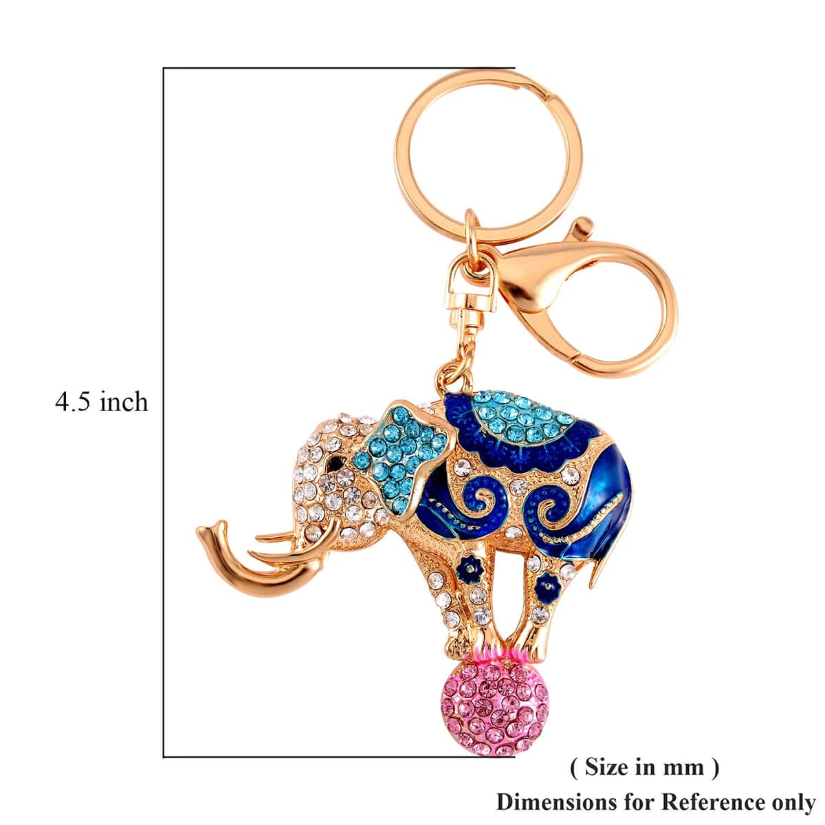 Blue Resin, Glass, Multi Color Crystal, Enameled Bracelet (7-9In) in Silvertone with Elephant Keychain in Goldtone image number 6