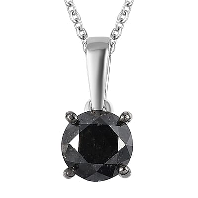 Ankur Treasure Chest Premium Black Diamond Solitaire Pendant Necklace 20 Inches in Platinum Over Sterling Silver 1.00 ctw