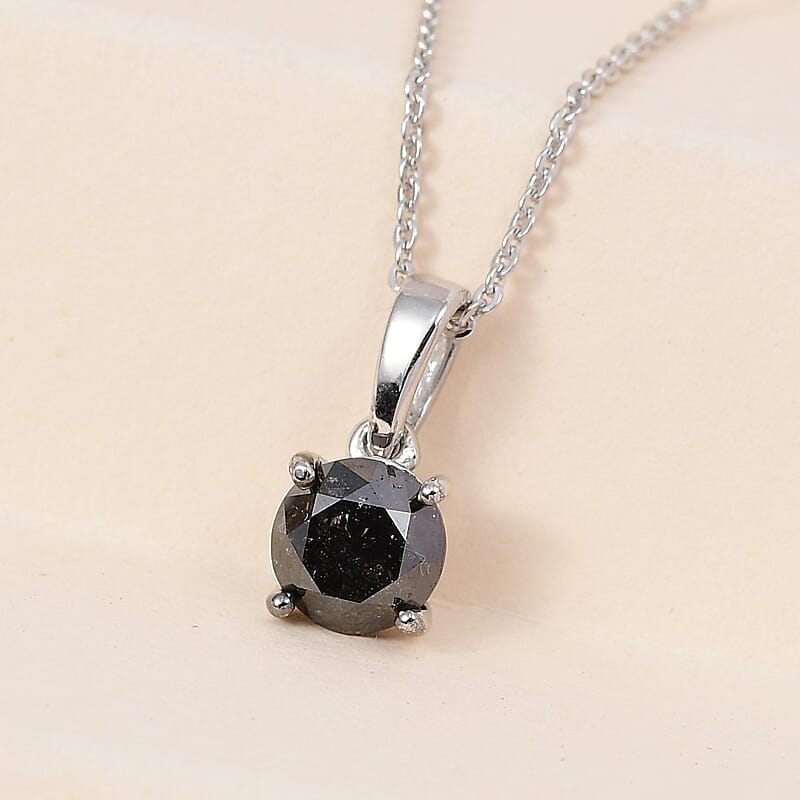 Ankur Treasure Chest Premium Black Diamond Solitaire Pendant Necklace 20 Inches in Platinum Over Sterling Silver 1.00 ctw