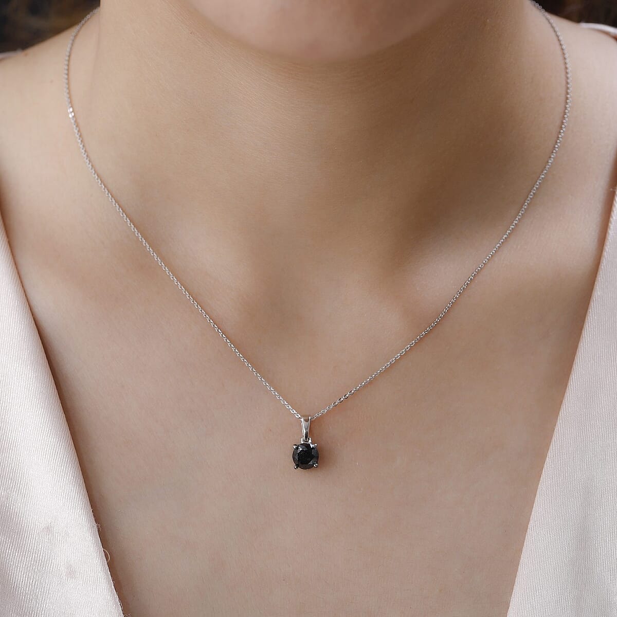 Ankur Treasure Chest Premium Black Diamond Solitaire Pendant Necklace 20 Inches in Platinum Over Sterling Silver 1.00 ctw image number 2