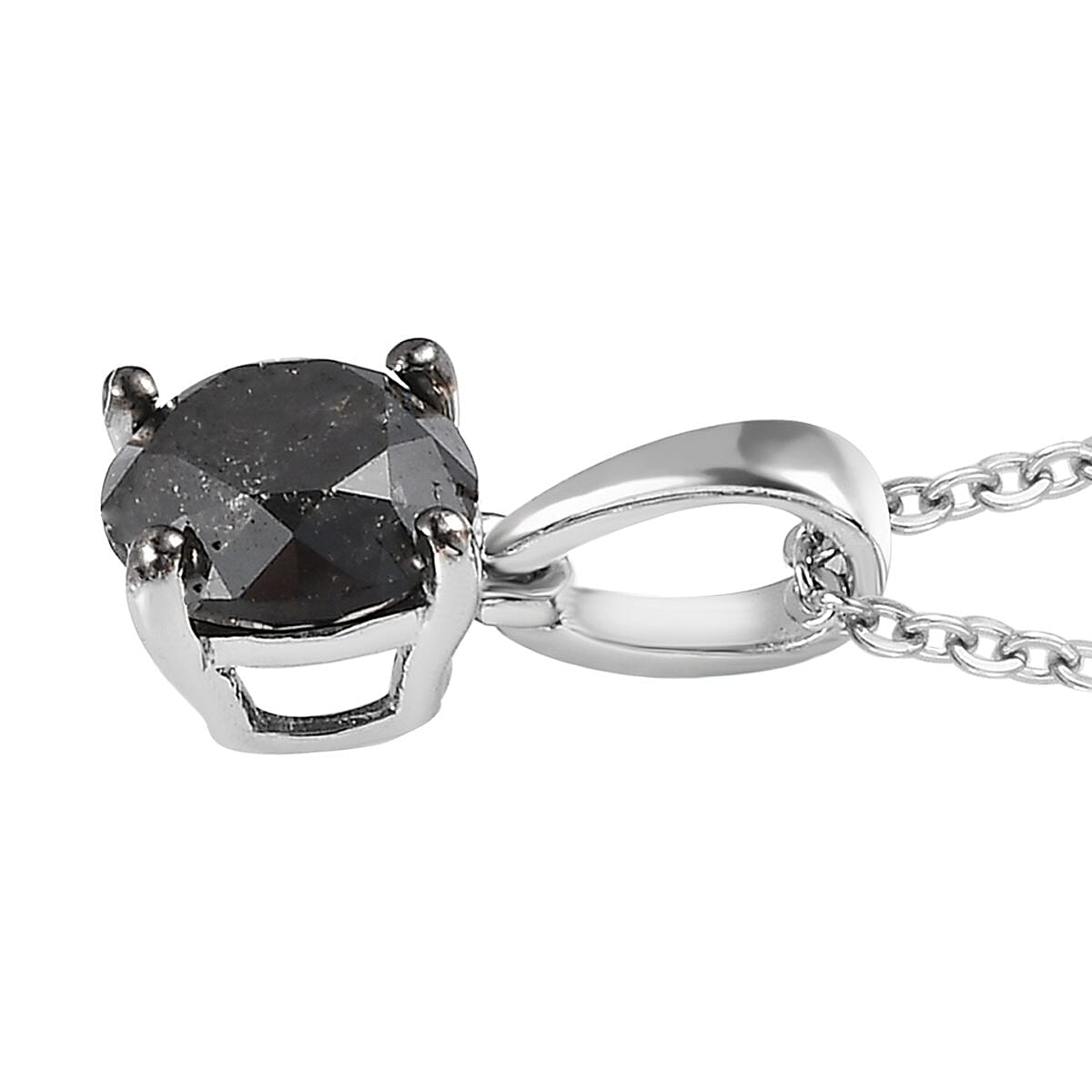 Ankur Treasure Chest Premium Black Diamond Solitaire Pendant Necklace 20 Inches in Platinum Over Sterling Silver 1.00 ctw image number 3