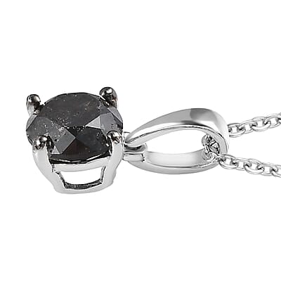 Ankur Treasure Chest Premium Black Diamond Solitaire Pendant Necklace 20 Inches in Platinum Over Sterling Silver 1.00 ctw