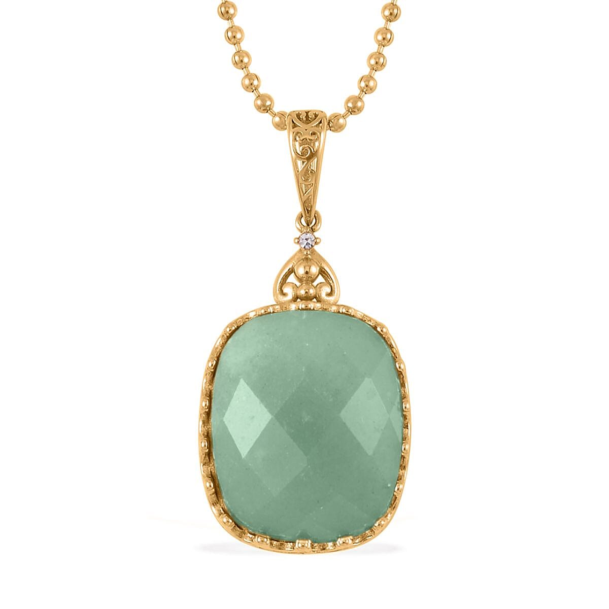 Green Aventurine Solitaire Ring (Size 6.0) and Pendant Necklace 20-22 Inches in ION Plated YG Stainless Steel 30.00 ctw image number 5