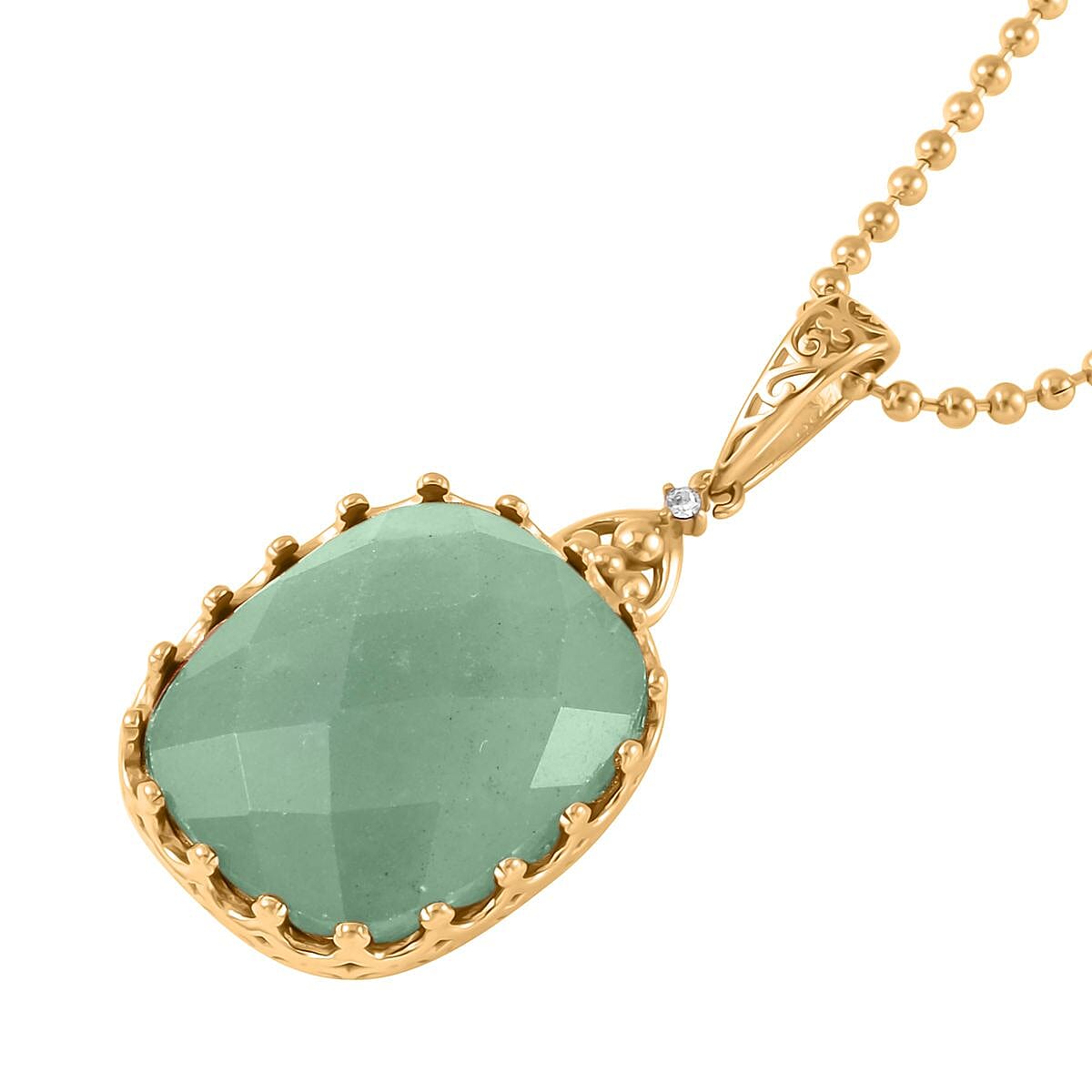 Green Aventurine Solitaire Ring (Size 6.0) and Pendant Necklace 20-22 Inches in ION Plated YG Stainless Steel 30.00 ctw image number 6
