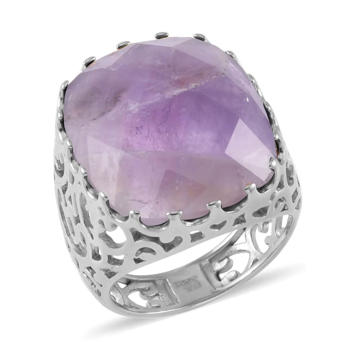 Amethyst Solitaire Ring (Size 7.0) and Pendant Necklace 20-22 Inches in Stainless Steel 30.00 ctw image number 2