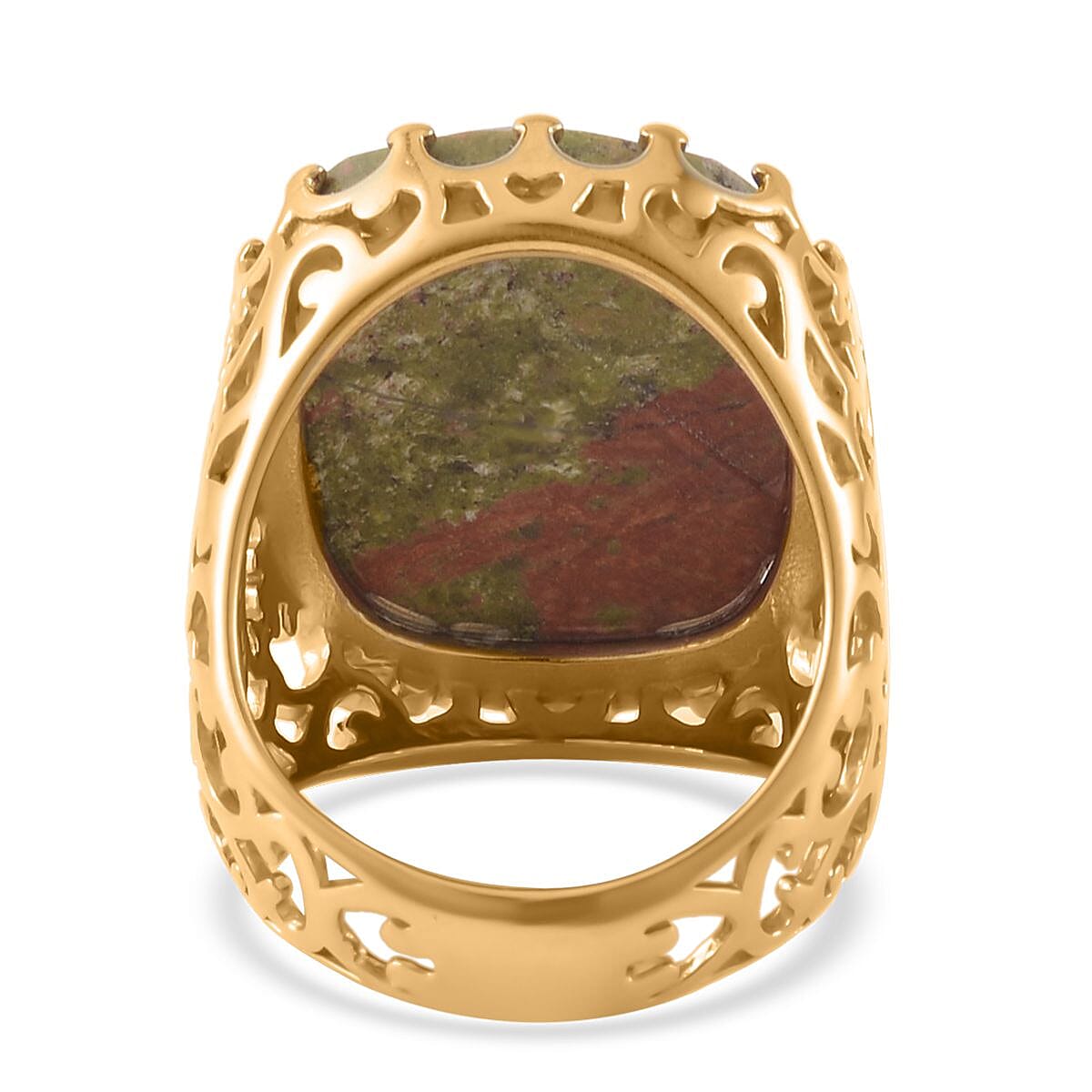 Unakite Solitaire Ring (Size 8.0) and Pendant Necklace 20-22 Inches in ION Plated YG Stainless Steel 30.00 ctw image number 4