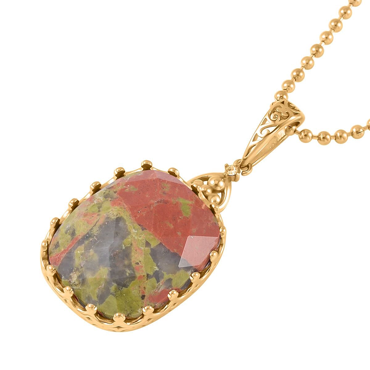 Unakite Solitaire Ring (Size 8.0) and Pendant Necklace 20-22 Inches in ION Plated YG Stainless Steel 30.00 ctw image number 6