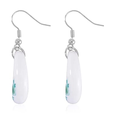 Green Color Ceramic Bangle Bracelet (8.50 In) and Earrings in Stainless Steel