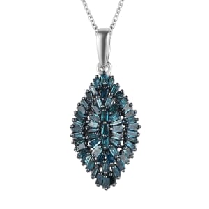 Blue Diamond Sparkle Pendant Necklace 20 Inches in Platinum Over Sterling Silver 1.00 ctw