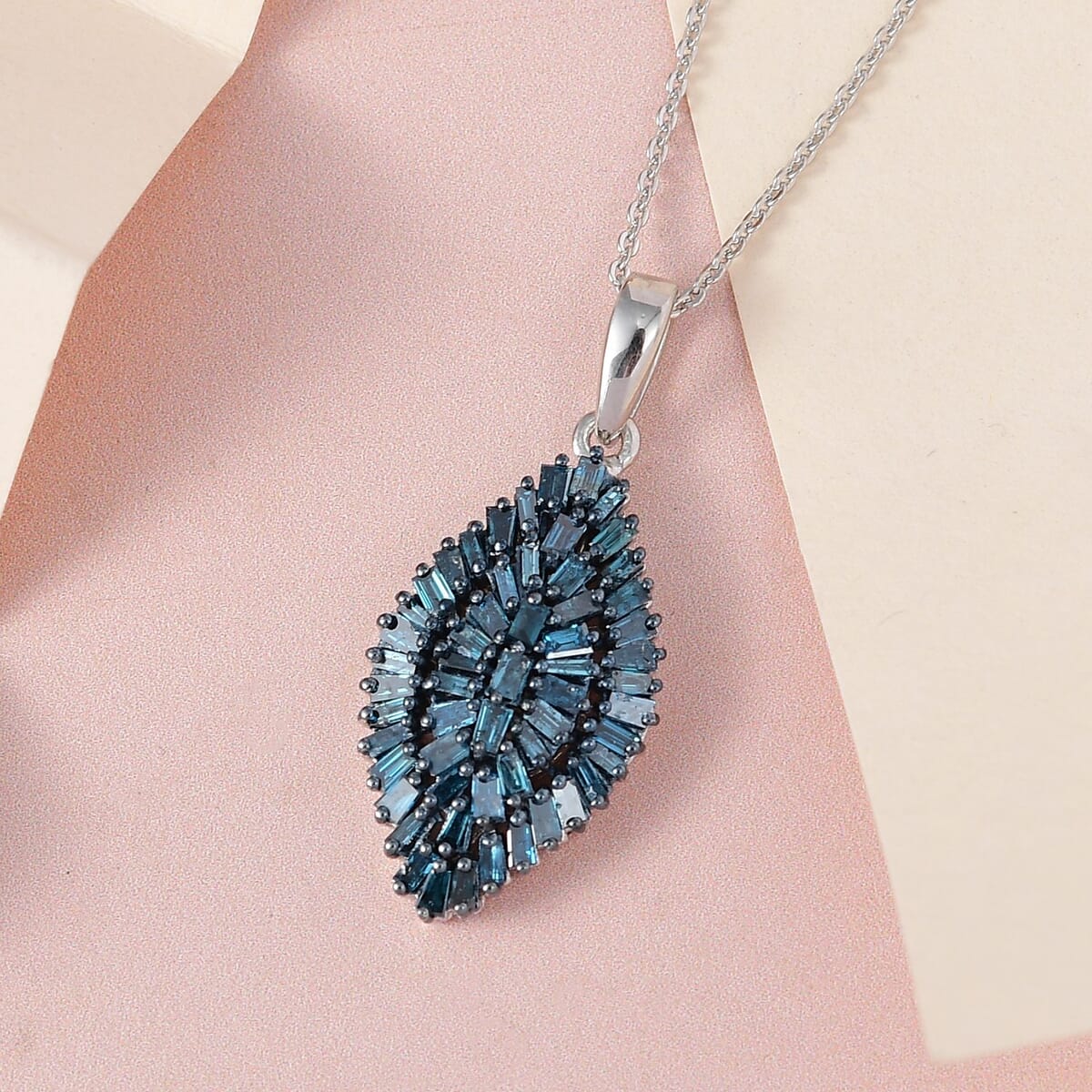 Blue Diamond Sparkle Pendant Necklace 20 Inches in Platinum Over Sterling Silver 1.00 ctw image number 1