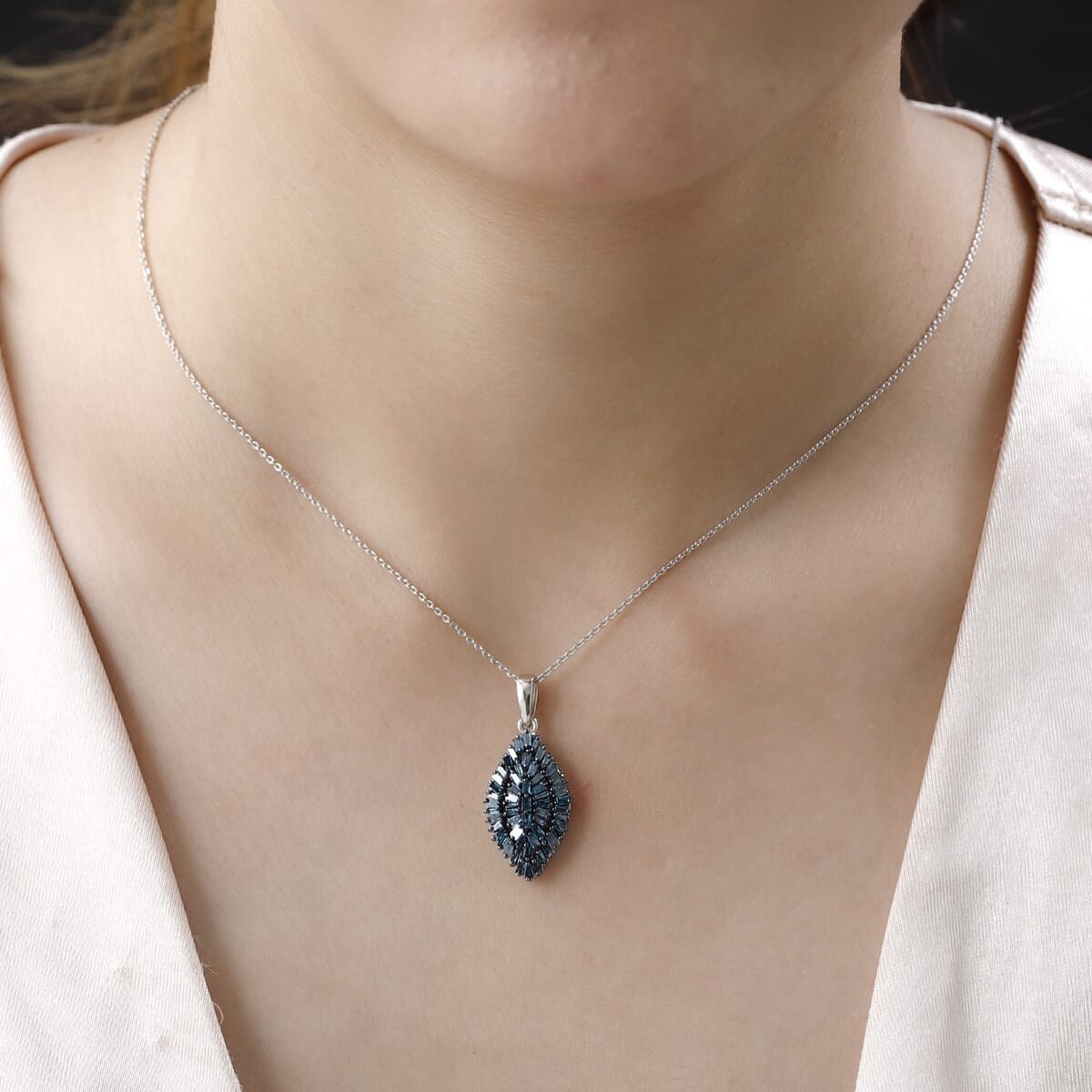 Blue Diamond Sparkle Pendant Necklace 20 Inches in Platinum Over Sterling Silver 1.00 ctw image number 2