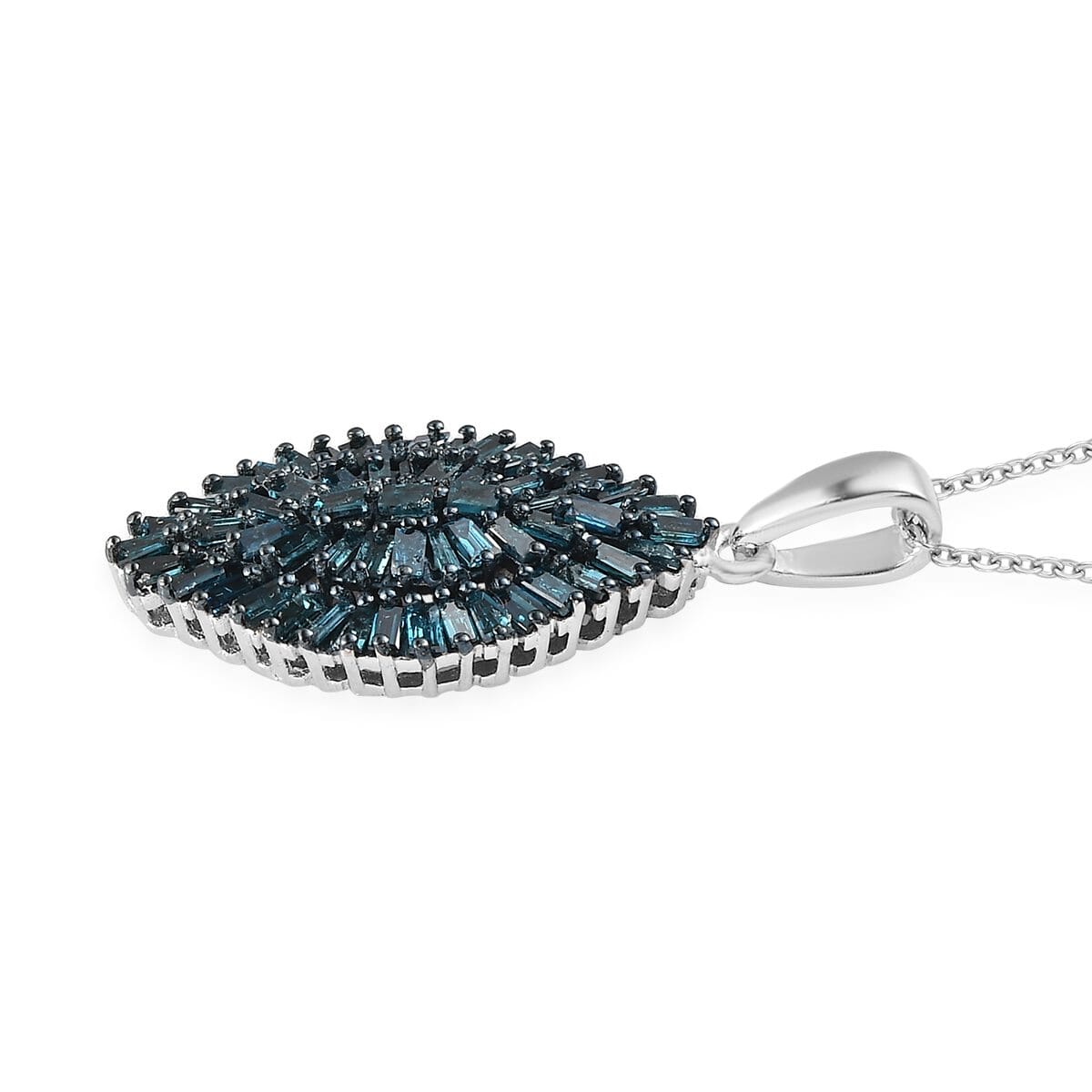 Blue Diamond Sparkle Pendant Necklace 20 Inches in Platinum Over Sterling Silver 1.00 ctw image number 3