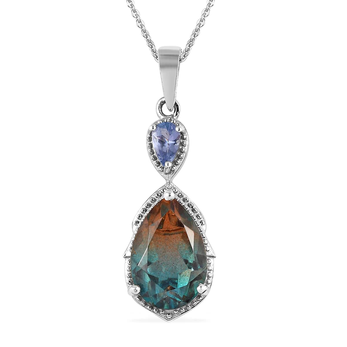 Aqua Terra Costa Quartz (Triplet) and Tanzanite Pendant Necklace (20 Inches) in Platinum Over Sterling Silver 3.65 ctw image number 0