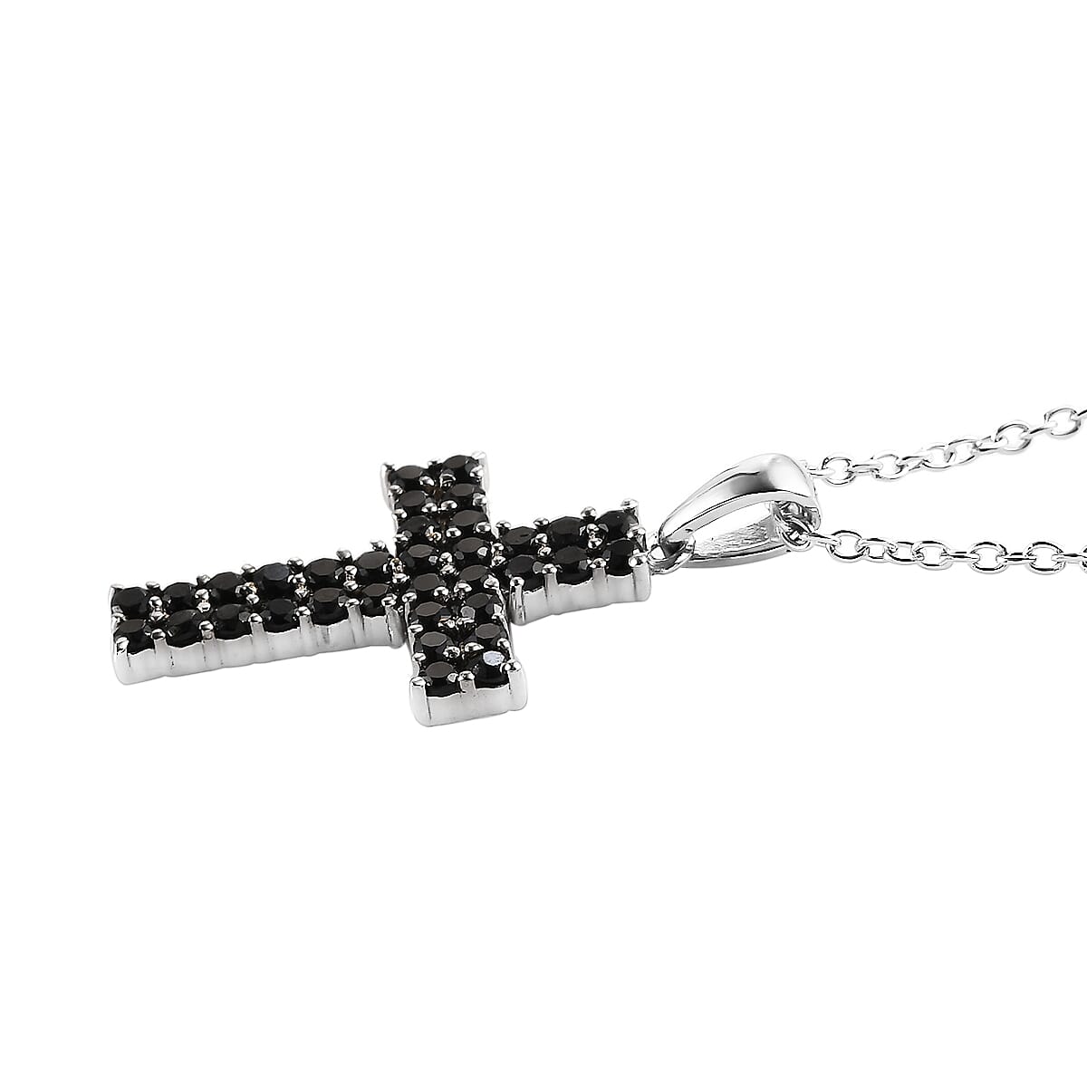 Natural Thai Black Spinel Cross Pendant Necklace 20 Inches in Stainless Steel 1.50 ctw image number 3