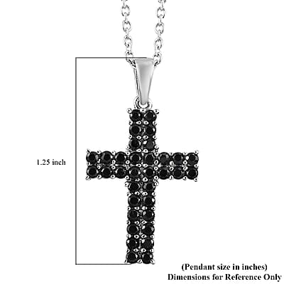 Thai Black Spinel Cross Pendant Necklace 20 Inches in Stainless Steel 1.50 ctw