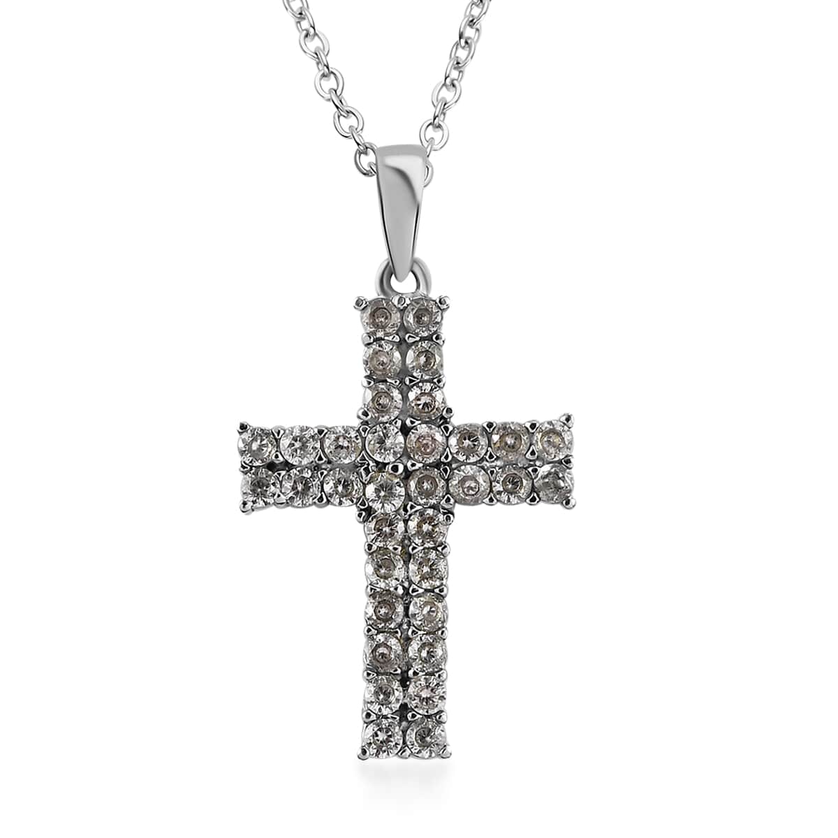 White Zircon Cross Pendant Necklace (20 Inches) in Stainless Steel 1.75 ctw , Tarnish-Free, Waterproof, Sweat Proof Jewelry image number 0