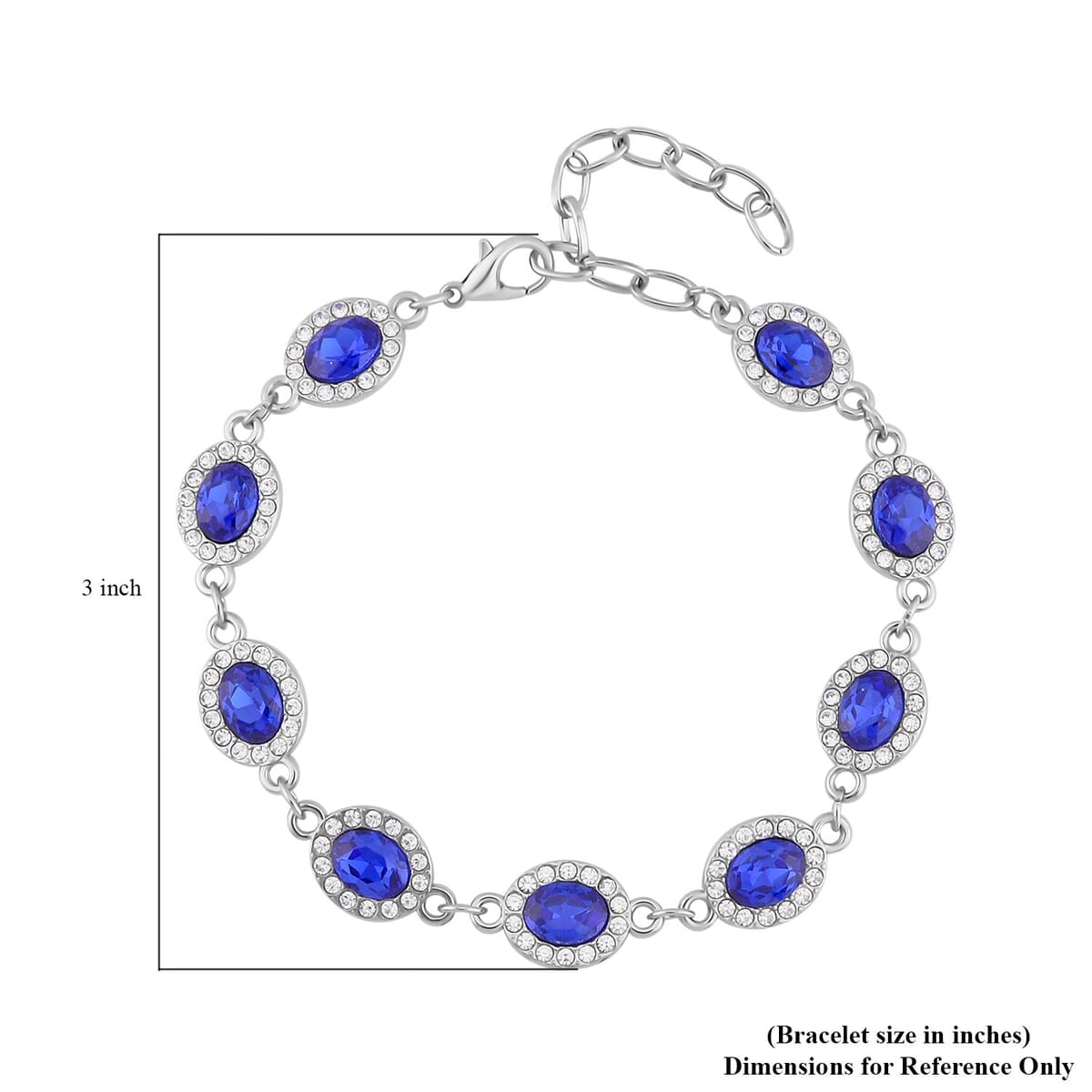Simulated Blue Sapphire and White Austrian Crystal Bracelet (7.50In) and Earrings in Silvertone image number 3