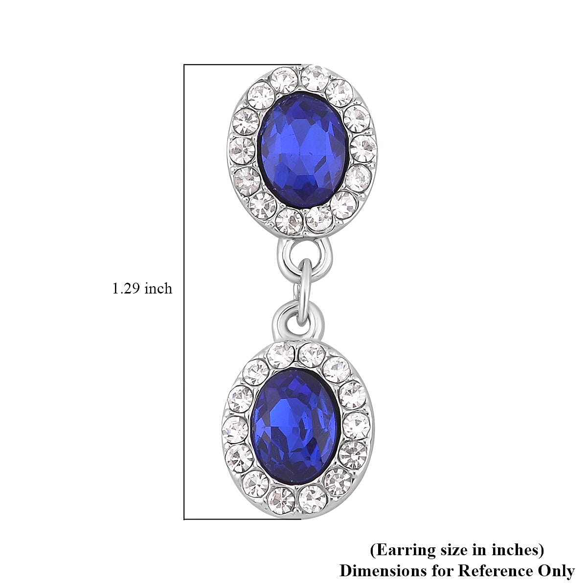 Simulated Blue Sapphire and White Austrian Crystal Bracelet (7.50-9.50In) and Earrings in Silvertone