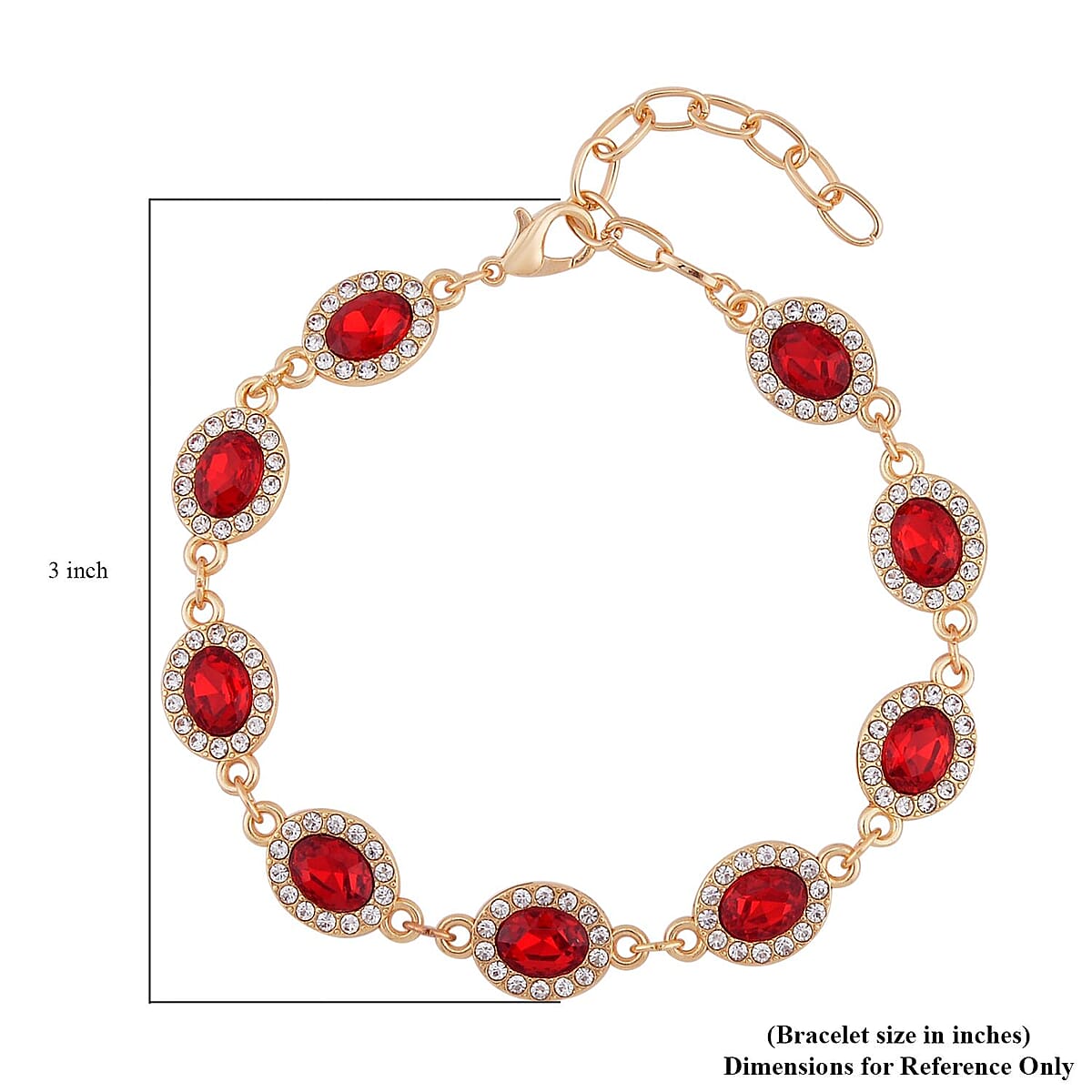 Simulated Ruby and White Austrian Crystal Bracelet (7.50-9.50In) and Earrings in Goldtone image number 3