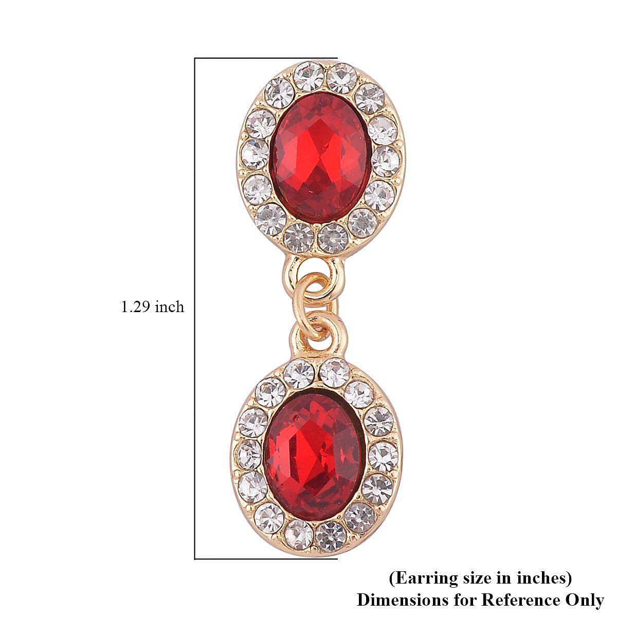 Simulated Ruby and White Austrian Crystal Bracelet (7.50-9.50In) and Earrings in Goldtone image number 6