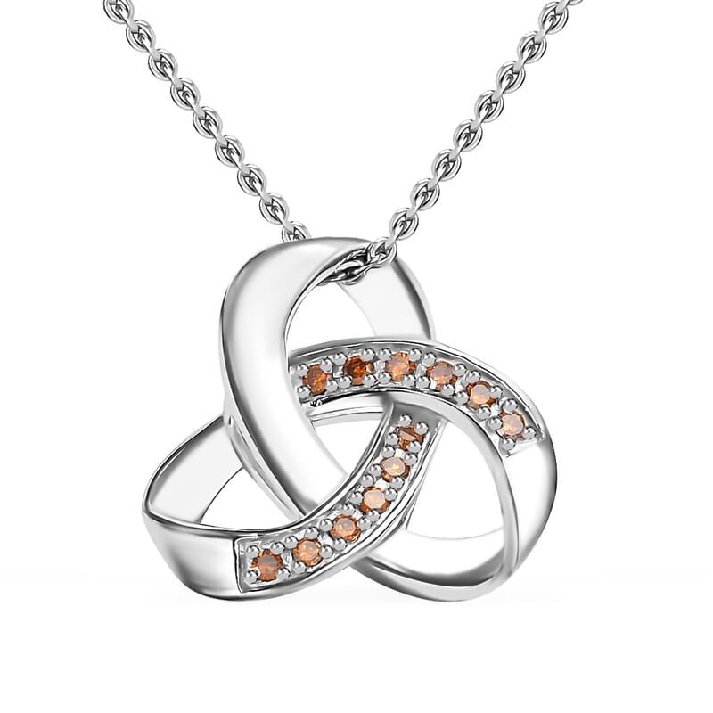 Orange Diamond Pendant Necklace 20 Inches in Platinum Over Sterling Silver 0.10 ctw