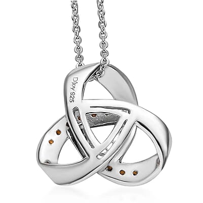 Orange Diamond Pendant Necklace 20 Inches in Platinum Over Sterling Silver 0.10 ctw