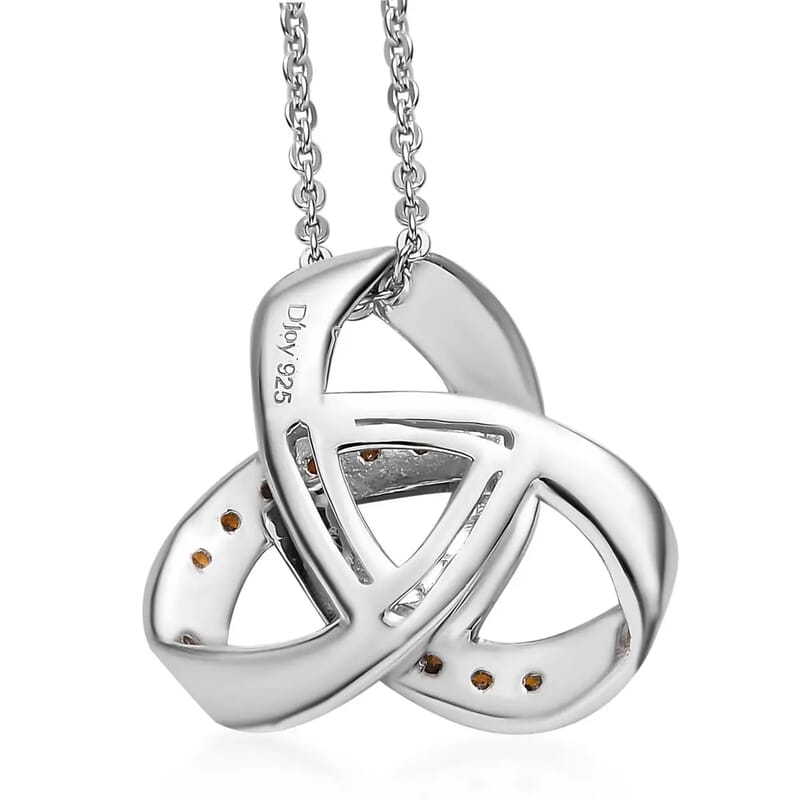 Orange Diamond Pendant Necklace 20 Inches in Platinum Over Sterling Silver 0.10 ctw