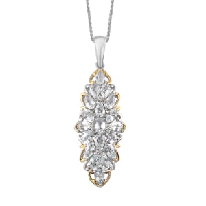 Brazilian Goshenite and White Zircon Elongated Pendant Necklace 20 Inches in Vermeil YG and Platinum Over Sterling Silver 3.50 ctw