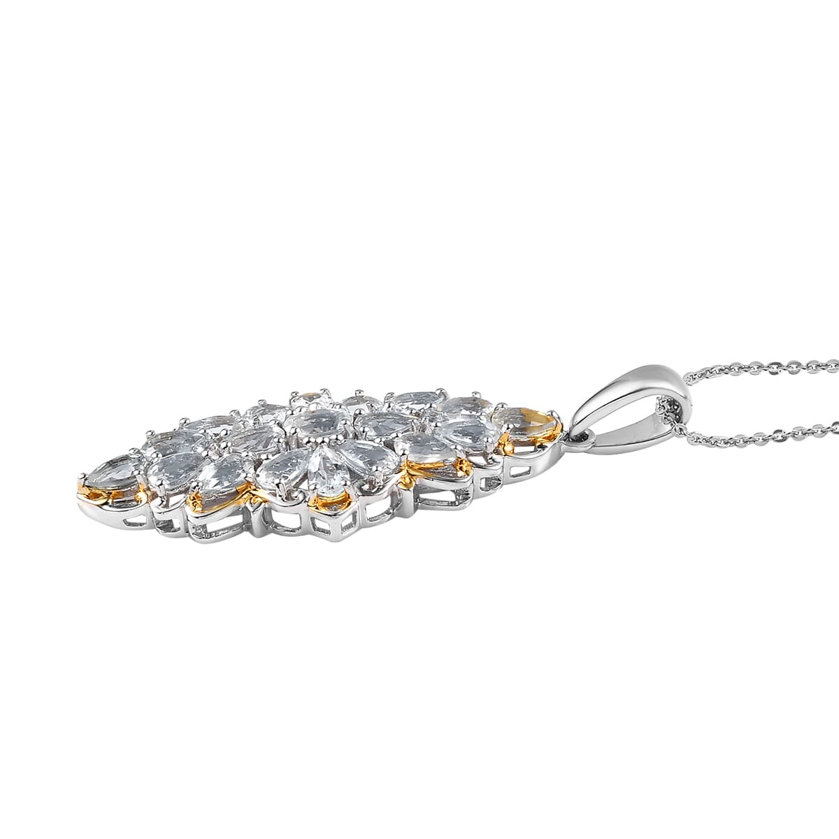 Brazilian Goshenite and White Zircon Elongated Pendant Necklace 20 Inches in Vermeil YG and Platinum Over Sterling Silver 3.50 ctw image number 3