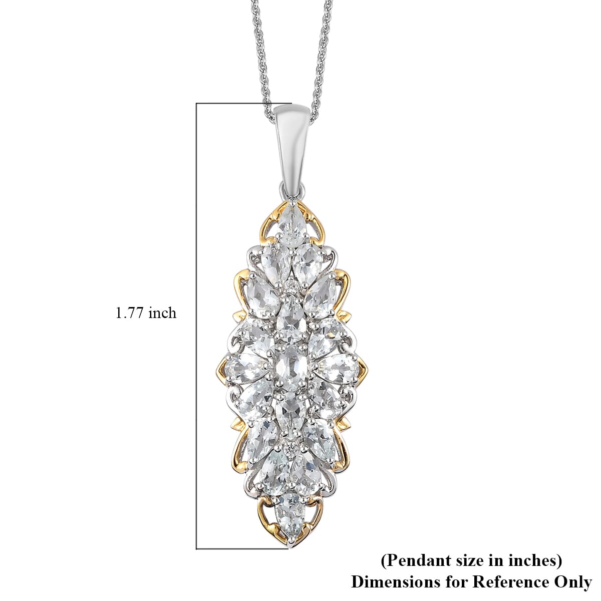 Brazilian Goshenite and White Zircon Elongated Pendant Necklace 20 Inches in Vermeil YG and Platinum Over Sterling Silver 3.50 ctw image number 5