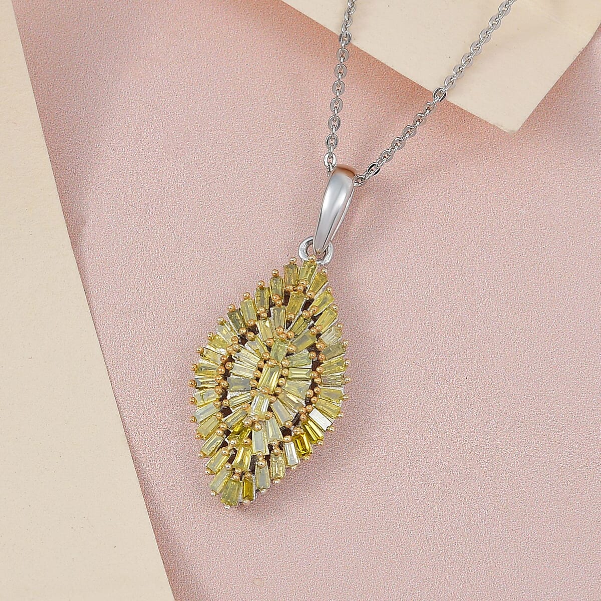 Yellow Diamond Sparkle Pendant Necklace 20 Inches in Platinum Over Sterling Silver 1.00 ctw image number 1