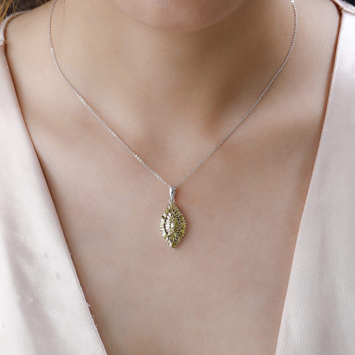 Yellow Diamond Sparkle Pendant Necklace 20 Inches in Platinum Over Sterling Silver 1.00 ctw image number 2