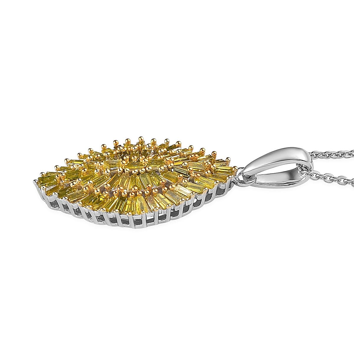 Yellow Diamond Sparkle Pendant Necklace 20 Inches in Platinum Over Sterling Silver 1.00 ctw image number 3
