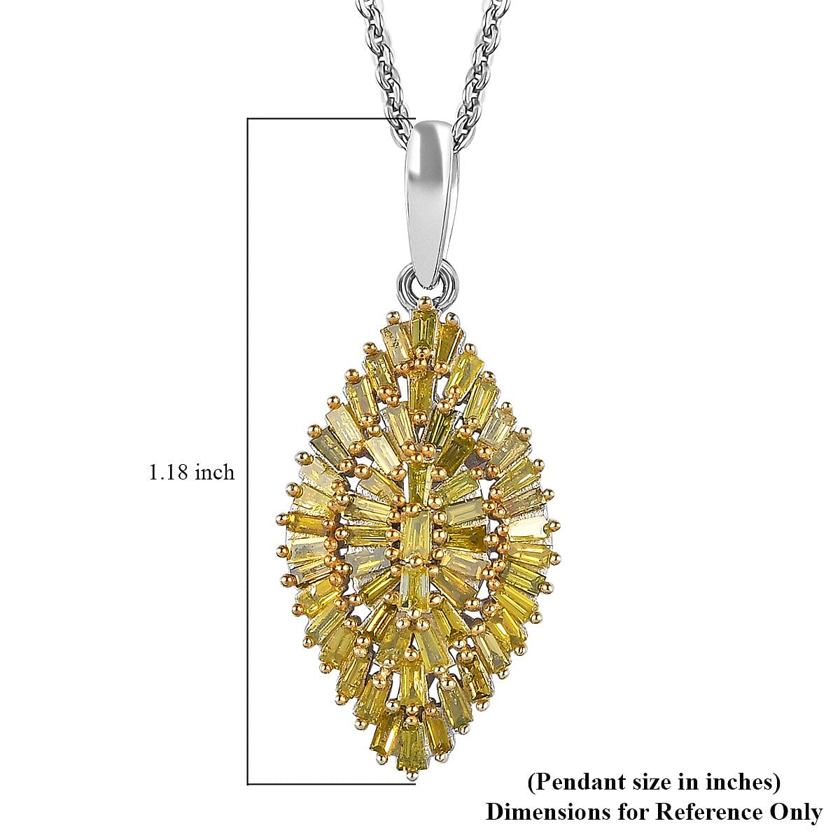 Yellow Diamond Sparkle Pendant Necklace 20 Inches in Platinum Over Sterling Silver 1.00 ctw image number 6