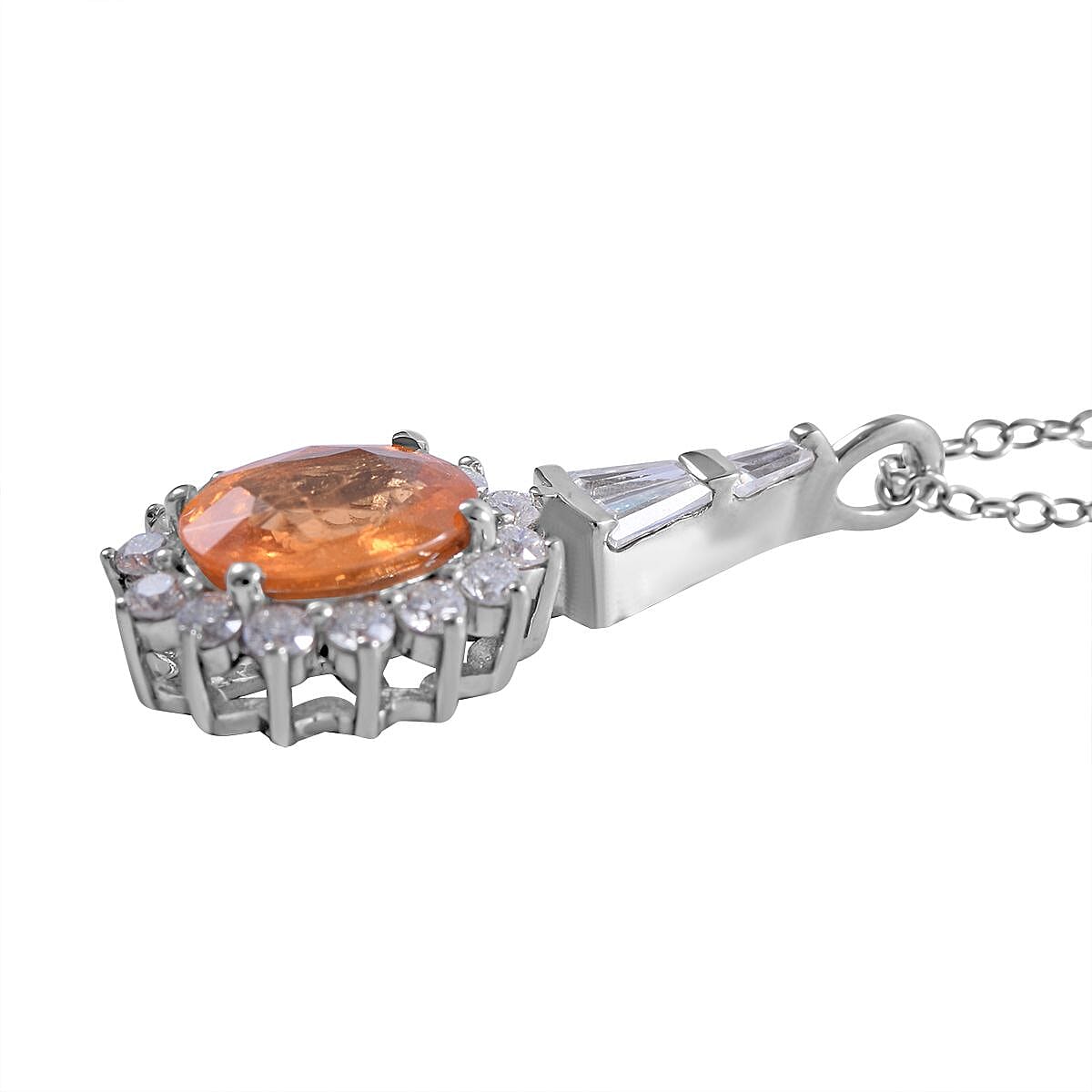 Viceroy Spessartine Garnet and Moissanite Sunburst Pendant Necklace 18 Inches in Platinum Over Sterling Silver 3.20 ctw image number 2