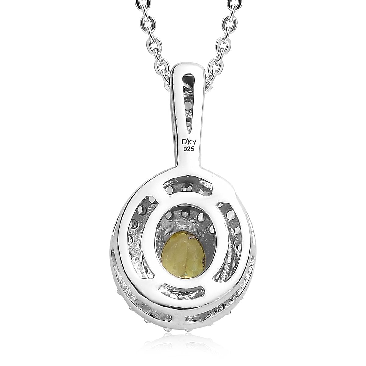 AAA Sava Sphene and White Zircon Double Halo Pendant Necklace 20 Inches in Platinum Over Sterling Silver 0.75 ctw