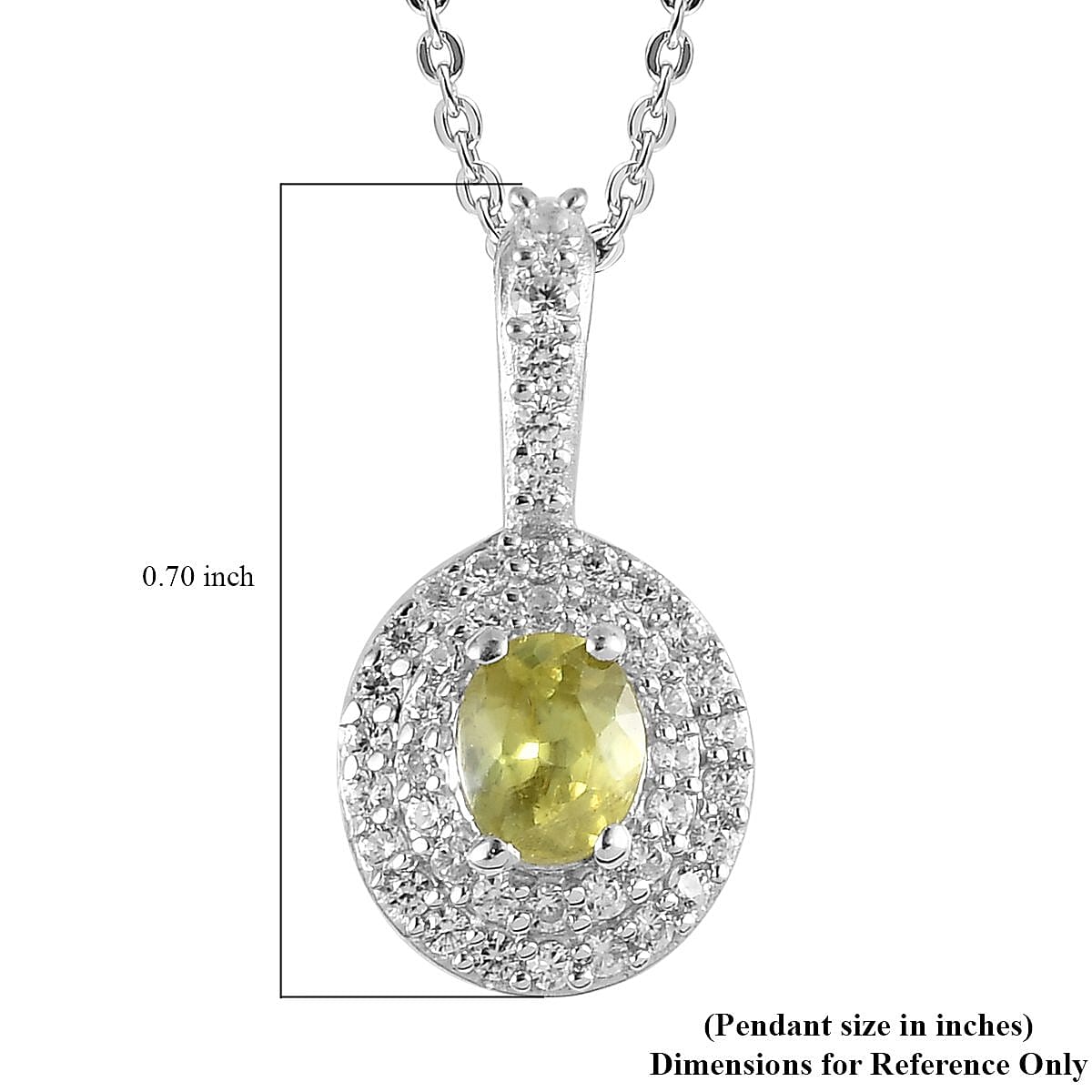 AAA Sava Sphene and White Zircon Double Halo Pendant Necklace 20 Inches in Platinum Over Sterling Silver 0.75 ctw