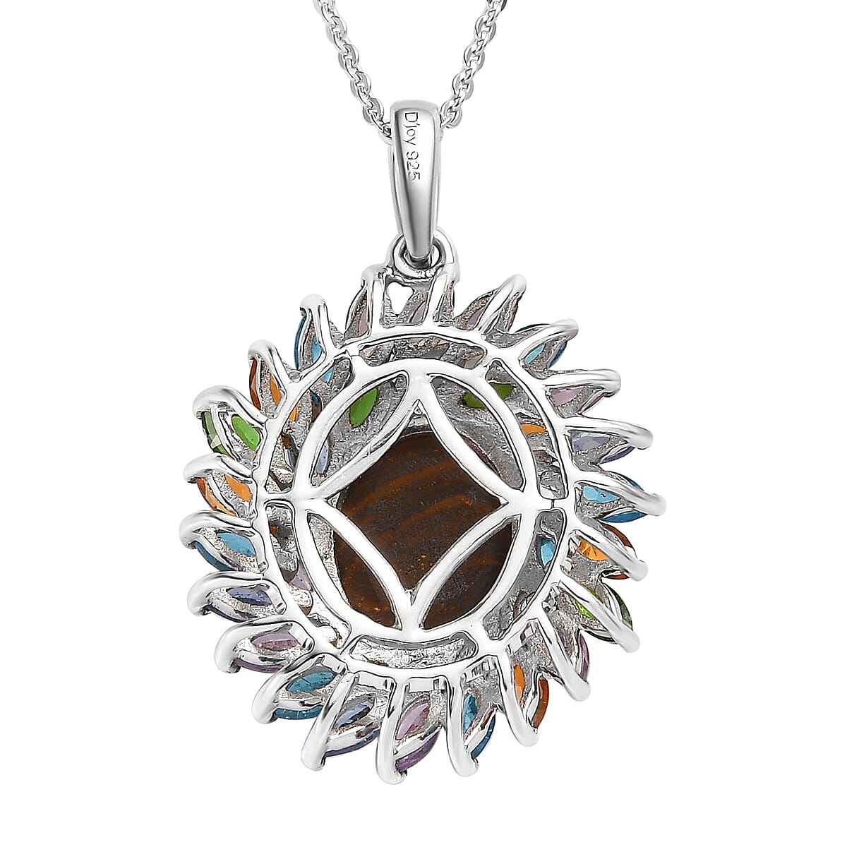 Boulder Opal Triplet and Multi Gemstone Cocktail Pendant Necklace 20 Inches in Platinum Over Sterling Silver 5.00 ctw