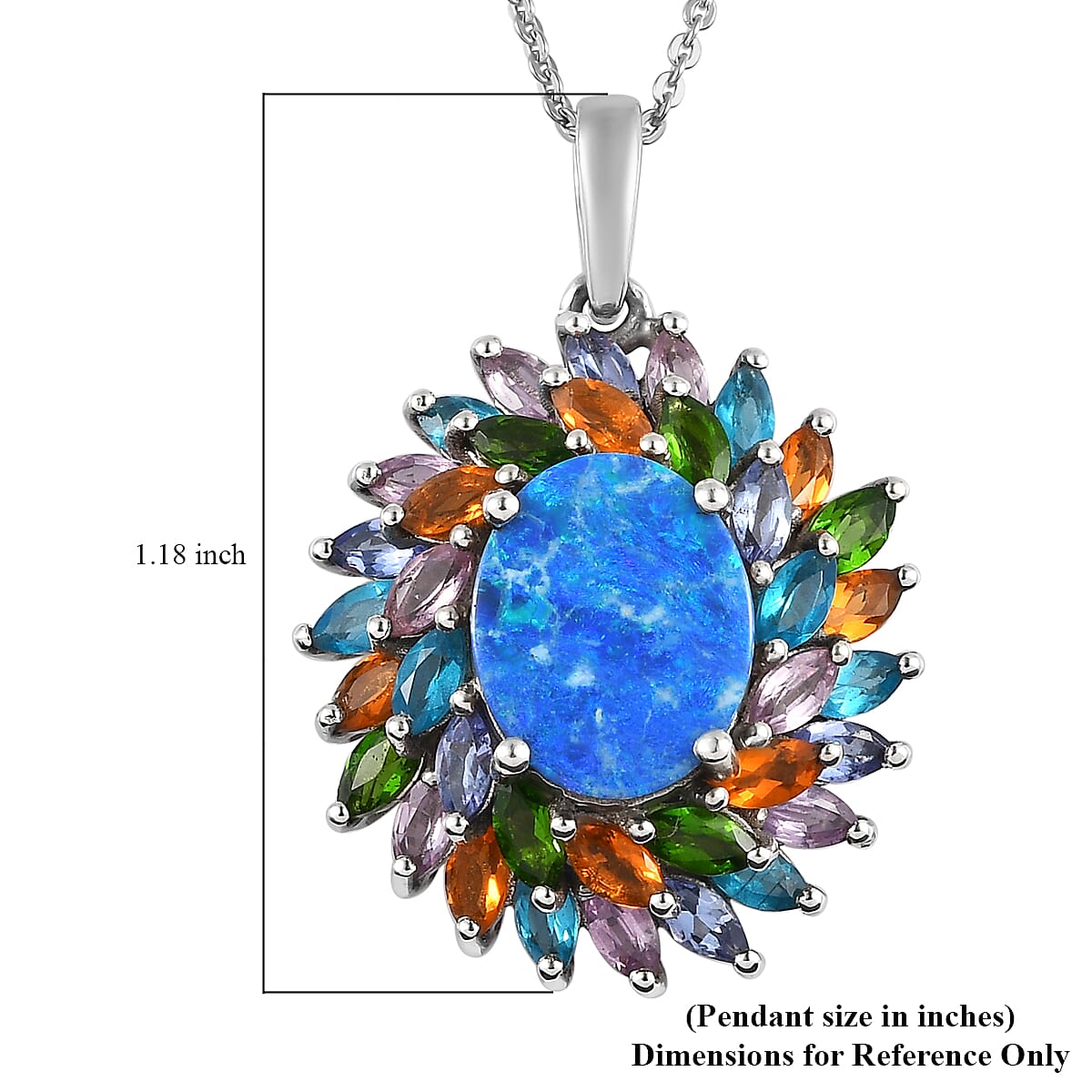 Boulder Opal Triplet and Multi Gemstone Cocktail Pendant Necklace 20 Inches in Platinum Over Sterling Silver 5.00 ctw image number 6