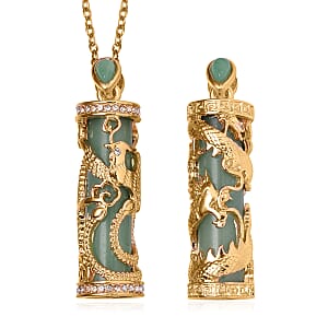 Green Aventurine and Austrian Crystal Set of 2 Eagle & Dragon Pendant Necklace 24 Inches in Goldtone 36.00 ctw