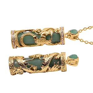 Green Aventurine and Austrian Crystal Set of 2 Eagle & Dragon Pendant Necklace 24 Inches in Goldtone 36.00 ctw
