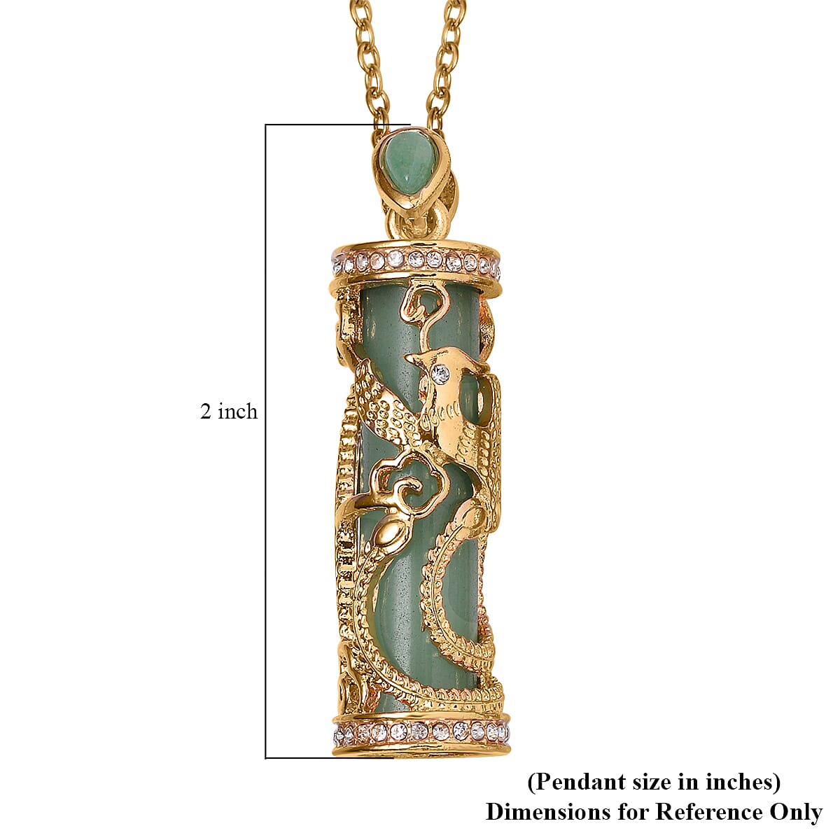 Green Aventurine and Austrian Crystal Set of 2 Eagle & Dragon Pendant Necklace 24 Inches in Goldtone 36.00 ctw image number 4