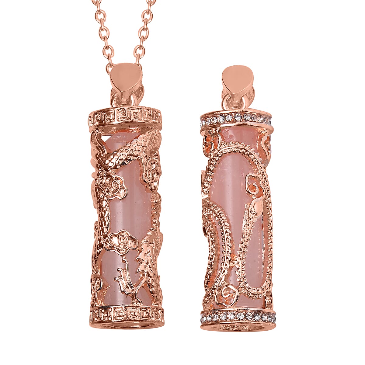 Galilea Rose Quartz and Austrian Crystal Set of 2 Eagle & Dragon Pendant Necklace 24 Inches in Rosetone 36.00 ctw image number 3