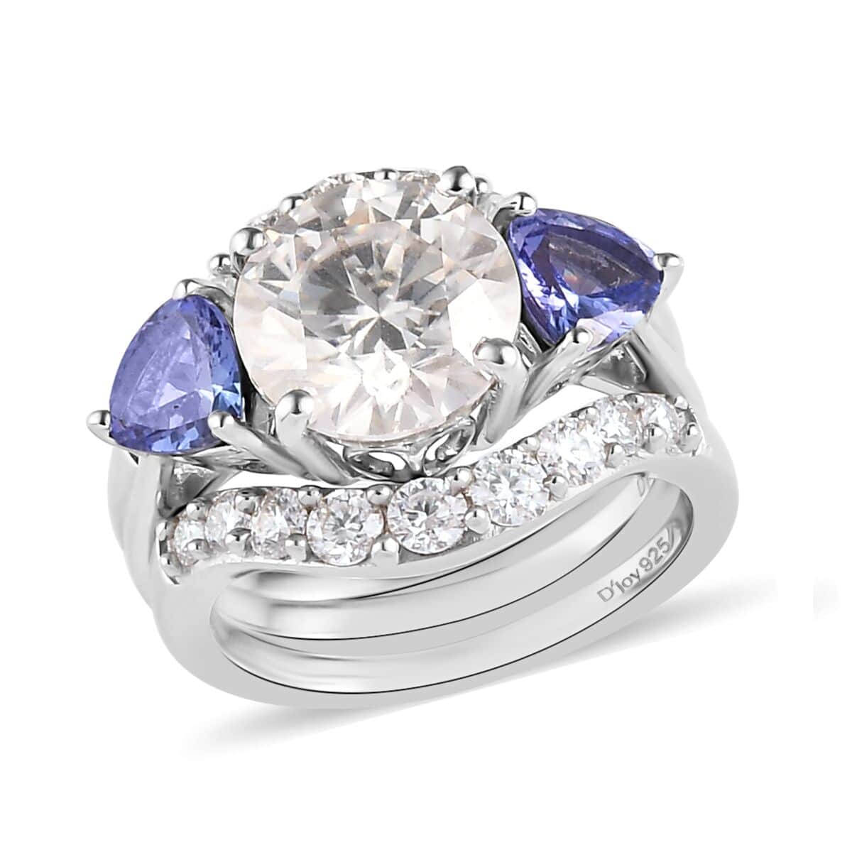 Moissanite and Tanzanite Set of 2 Stackable Ring in Platinum Over Sterling Silver (Size 7.0) 4.00 ctw image number 0