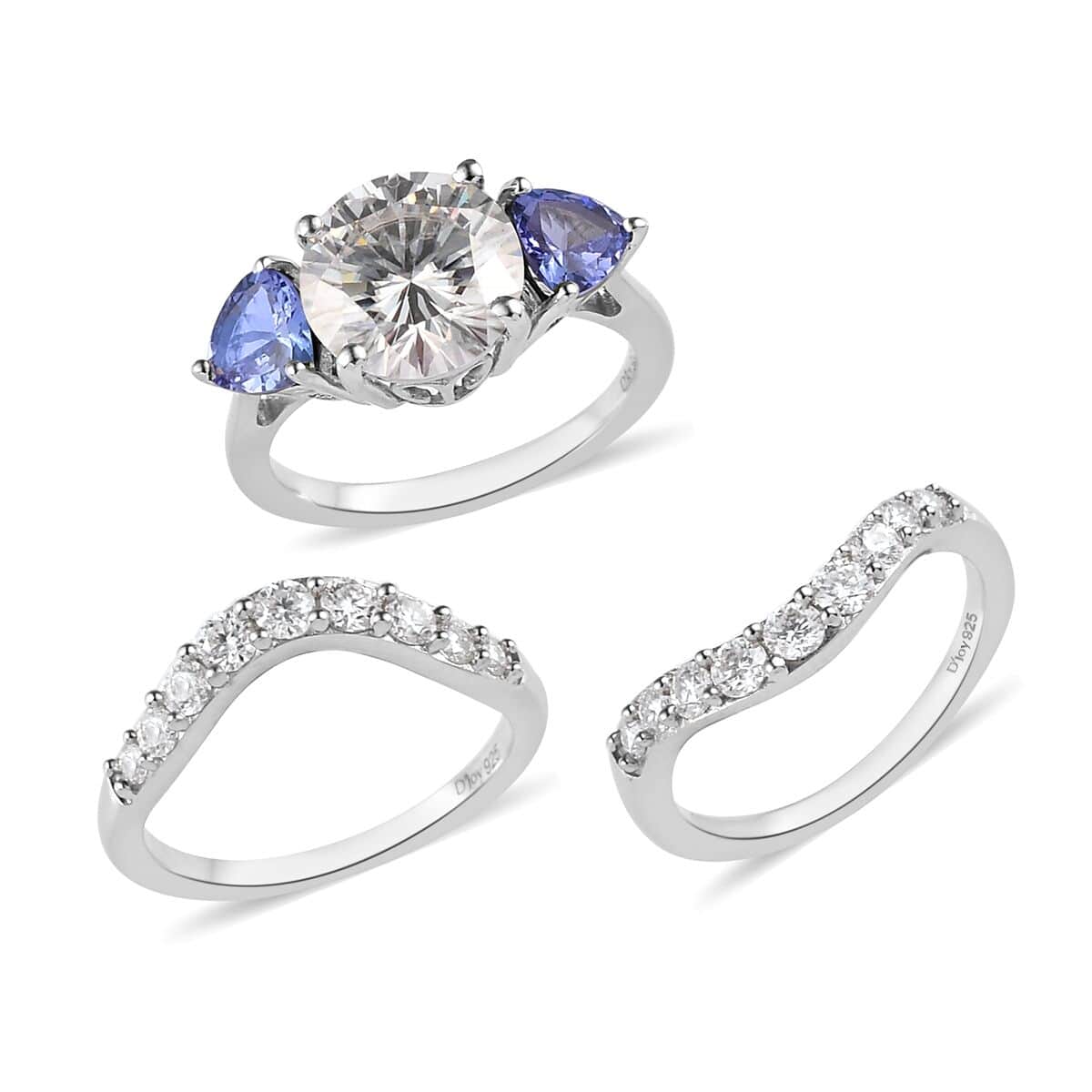 Moissanite and Tanzanite Set of 2 Stackable Ring in Platinum Over Sterling Silver (Size 7.0) 4.00 ctw image number 3