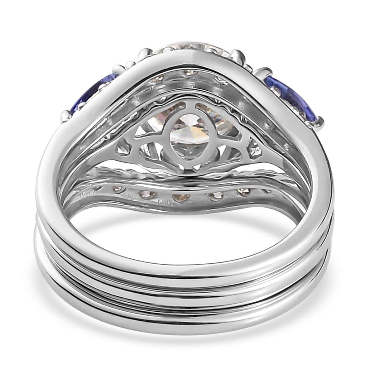 Moissanite and Tanzanite Set of 2 Stackable Ring in Platinum Over Sterling Silver (Size 7.0) 4.00 ctw image number 5