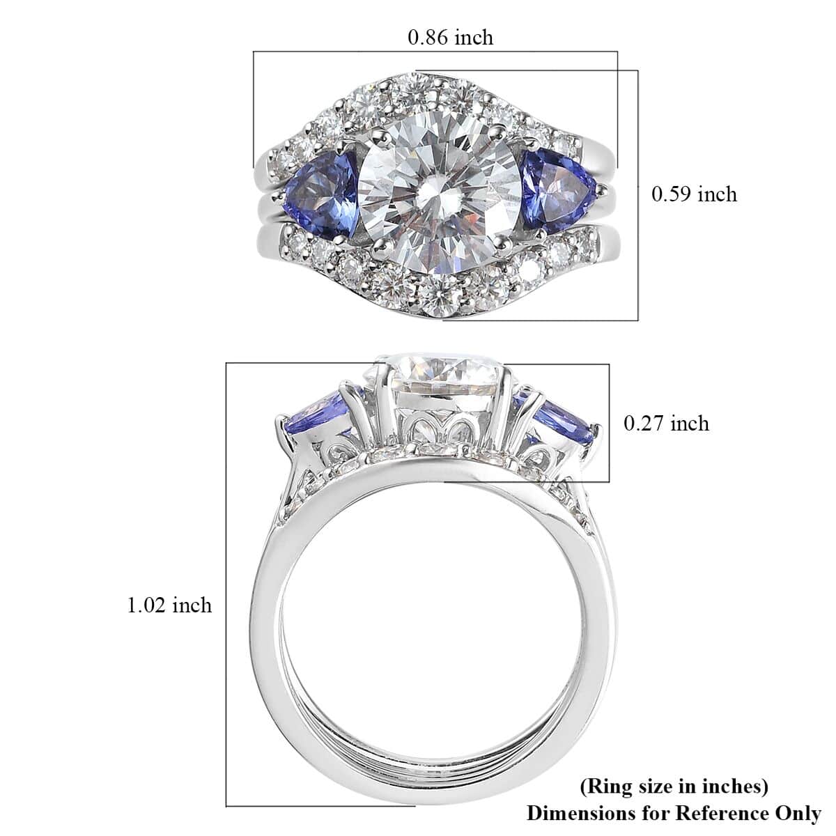 Moissanite and Tanzanite Set of 2 Stackable Ring in Platinum Over Sterling Silver (Size 7.0) 4.00 ctw image number 6